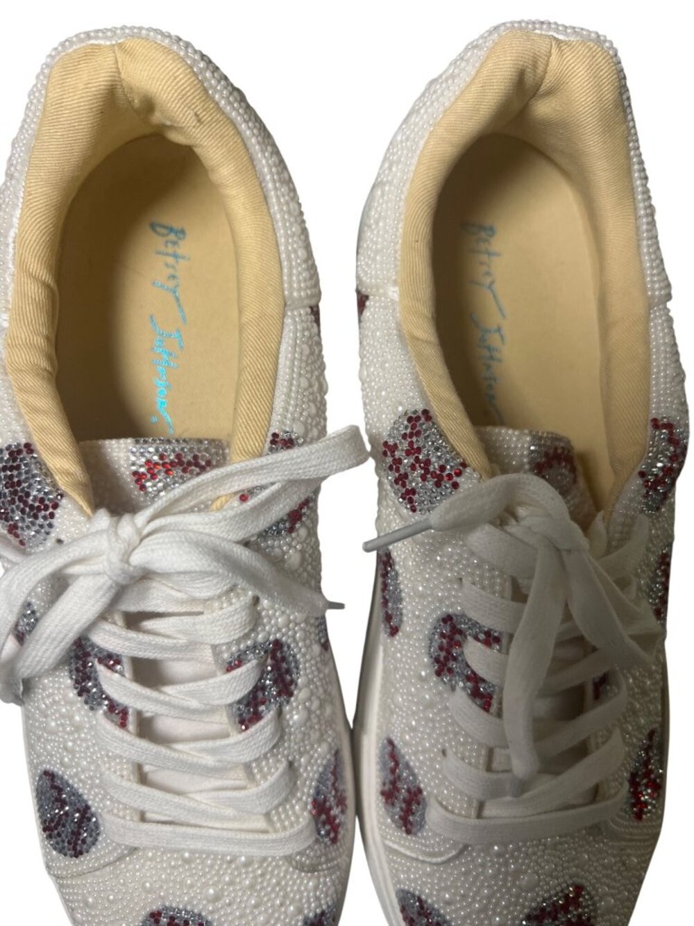 Betsey Johnson Sidny Baseball Rhinestone Pearl Platform Sneakers Size 11 - Picture 3 of 5